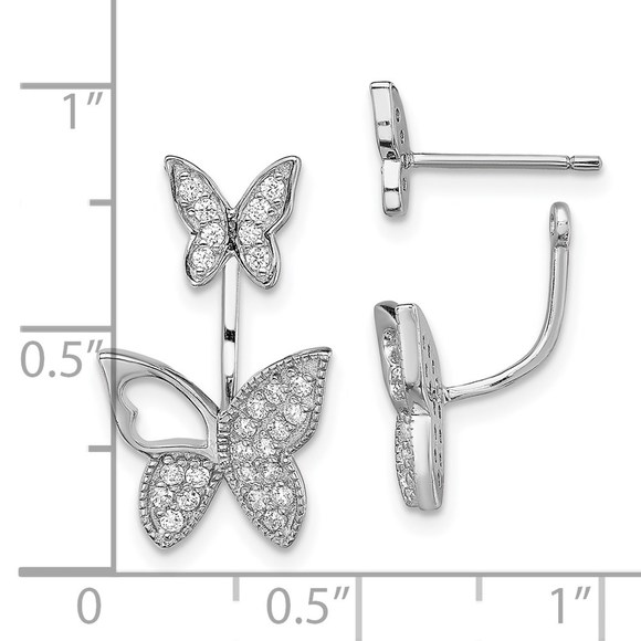 925 Sterling Silver Rhodium-plated CZ Butterfly Front and Back Earrings